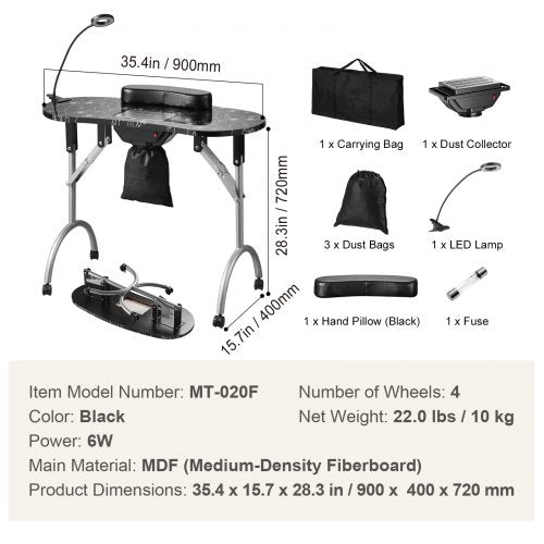 Portable Manicure Table Foldable Nail Table with Electric Dust Collector