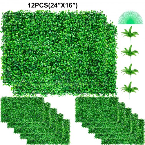 12PCS 24x16 Grass Wall Panels for 32 SQ Feet Boxwood Hedge Wall Panels