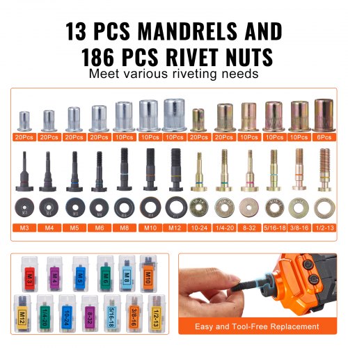 Rivet Nut Tool 16 inch Rivnut Tool Kit with 13PCS Metric and SAE Mandrels