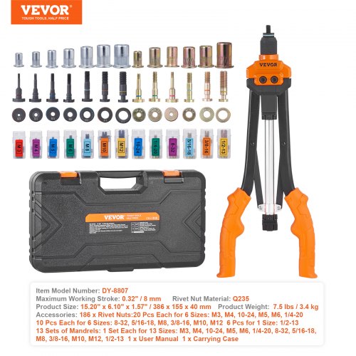 Rivet Nut Tool 16 inch Rivnut Tool Kit with 13PCS Metric and SAE Mandrels