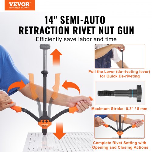 Rivet Nut Tool 14” Rivnut Tool Kit with 7 PCS Metric and SAE Mandrels 70