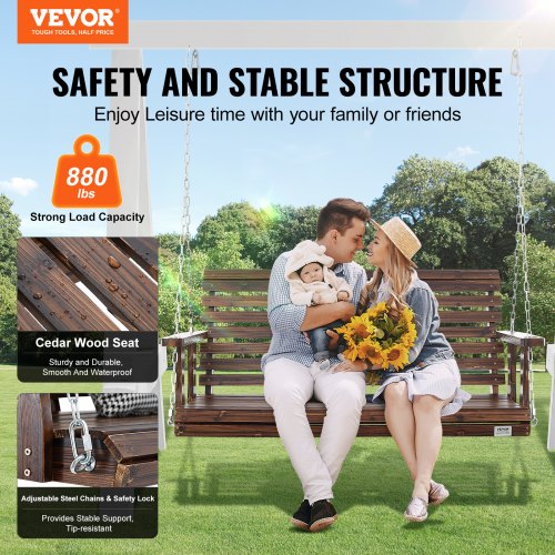 Wooden Porch Swing 4.5 ft Patio bench swing for Courtyard Garden