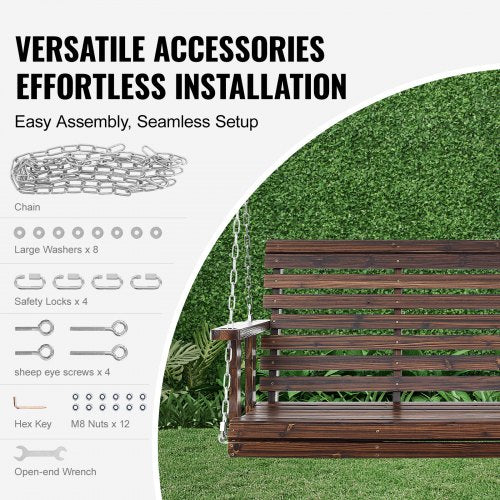 Wooden Porch Swing 4.5 ft Patio bench swing for Courtyard Garden
