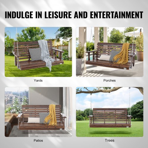 Wooden Porch Swing 4.5 ft Patio bench swing for Courtyard Garden