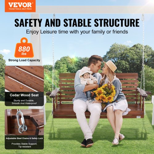 Wooden Porch Swing 5.5 ft Patio bench swing for Courtyard Garden