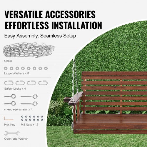 Wooden Porch Swing 5.5 ft Patio bench swing for Courtyard Garden