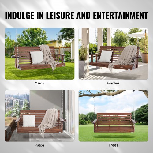 Wooden Porch Swing 5.5 ft Patio bench swing for Courtyard Garden