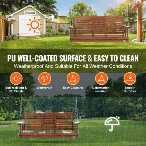 Wooden Porch Swing 5 ft Patio bench swing for Courtyard Garden Upgraded