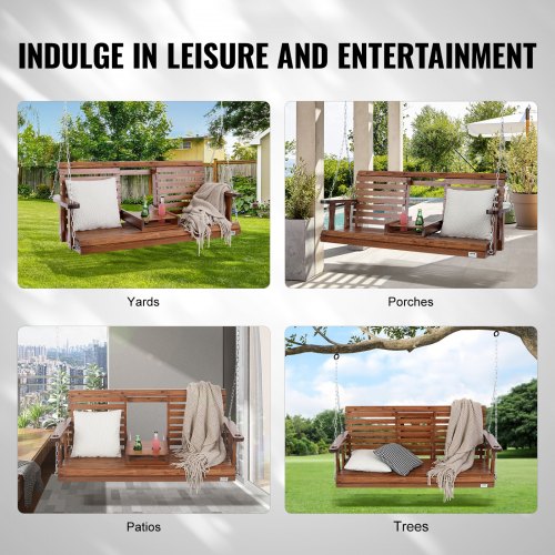 Wooden Porch Swing 5 ft Patio bench swing for Courtyard Garden Upgraded