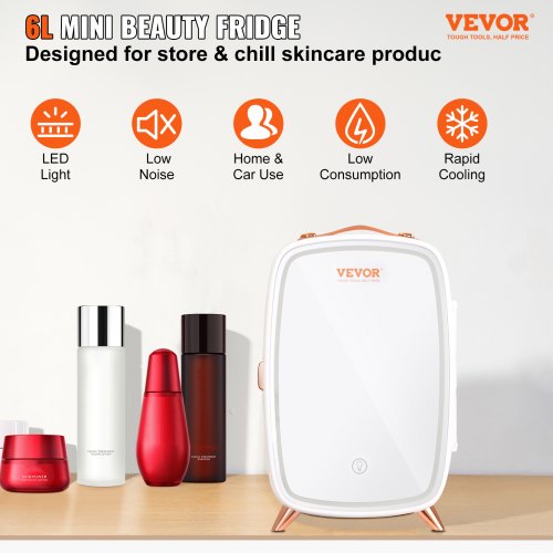 Mini Fridge for Bedroom 6L Luxury Skin Care Fridges with Mirror and LED