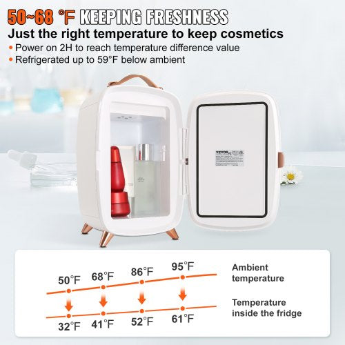 Mini Fridge for Bedroom 6L Luxury Skin Care Fridges with Mirror and LED