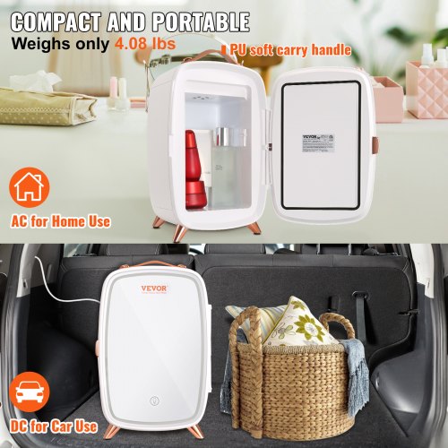 Mini Fridge for Bedroom 6L Luxury Skin Care Fridges with Mirror and LED