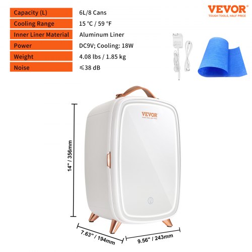 Mini Fridge for Bedroom 6L Luxury Skin Care Fridges with Mirror and LED