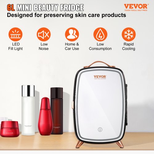 Mini Fridge 6L Skincare Fridge with LED light and HD Mirror ACDC Makeup