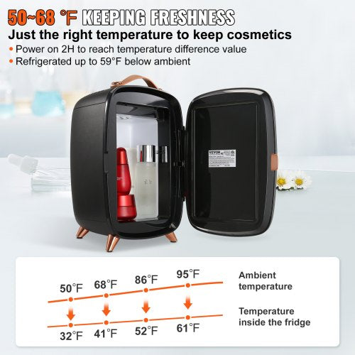 Mini Fridge 6L Skincare Fridge with LED light and HD Mirror ACDC Makeup