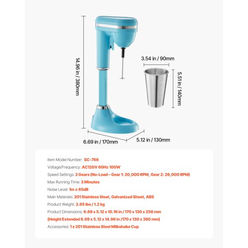 Milkshake Maker 100W Milk Shake Maker Mixer Single Head Drink Mixer