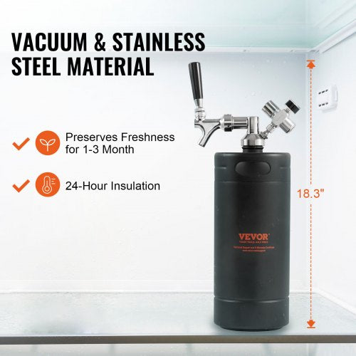 Beer Growler Tap System 128Oz 4L Mini Keg 304 Stainless Steel Pressurized