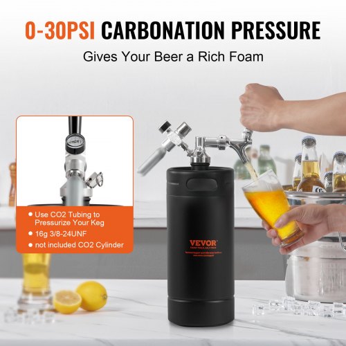 Beer Growler Tap System 128Oz 4L Mini Keg 304 Stainless Steel Pressurized
