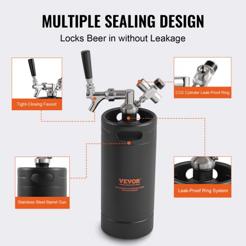Beer Growler Tap System 128Oz 4L Mini Keg 304 Stainless Steel Pressurized