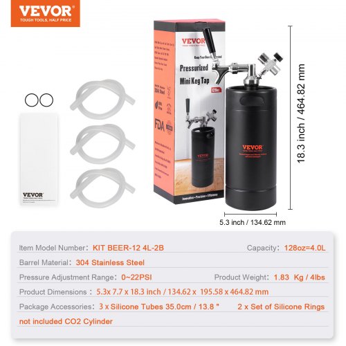 Beer Growler Tap System 128Oz 4L Mini Keg 304 Stainless Steel Pressurized