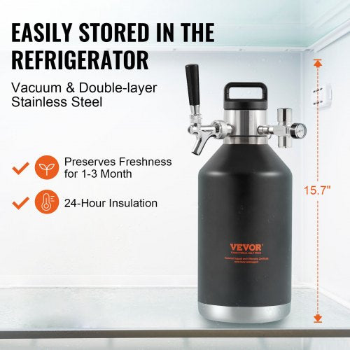 Beer Growler Tap System 128Oz 4L Mini Keg 304 Stainless Steel Pressurized