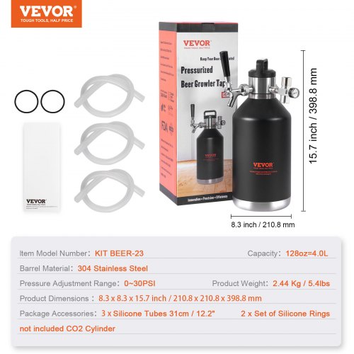 Beer Growler Tap System 128Oz 4L Mini Keg 304 Stainless Steel Pressurized