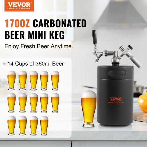 Beer Growler Tap System 170Oz 5L Mini Keg 304 Stainless Steel Pressurized