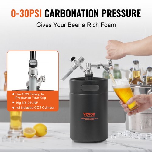 Beer Growler Tap System 170Oz 5L Mini Keg 304 Stainless Steel Pressurized