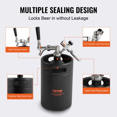 Beer Growler Tap System 170Oz 5L Mini Keg 304 Stainless Steel Pressurized