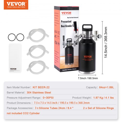 Beer Growler Tap System 64Oz 189L Mini Keg 304 Stainless Steel