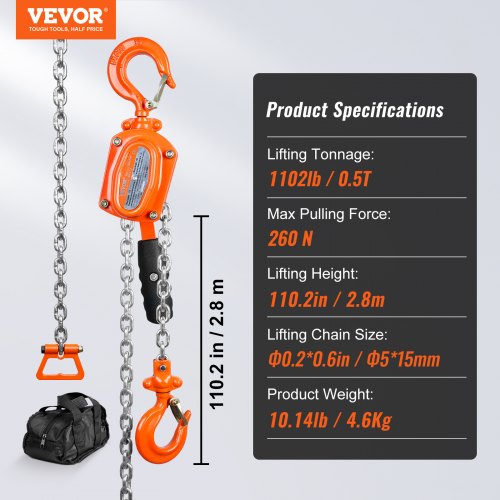 Manual Lever Chain Hoist 12 Ton 1100 lbs Capacity 10 FT Come Along G80