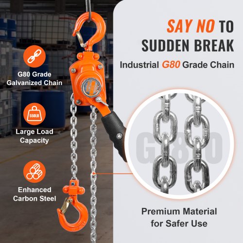 Manual Lever Chain Hoist 14 Ton 550 lbs Capacity 10 FT Come Along G80