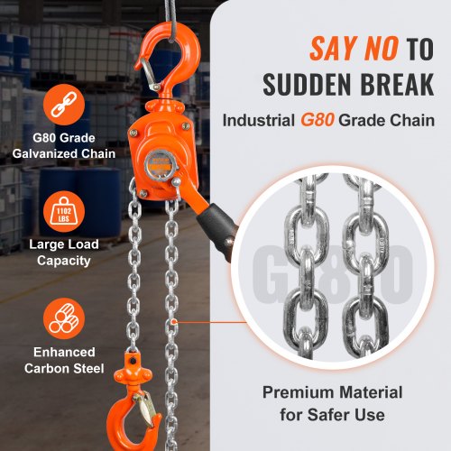 Manual Lever Chain Hoist 12 Ton 1100 lbs Capacity 5 FT Come Along G80