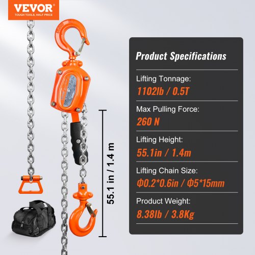 Manual Lever Chain Hoist 12 Ton 1100 lbs Capacity 5 FT Come Along G80