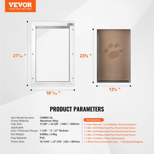 Pet Door 1665 x 2744 Aluminum Frame with Lock and Flap System