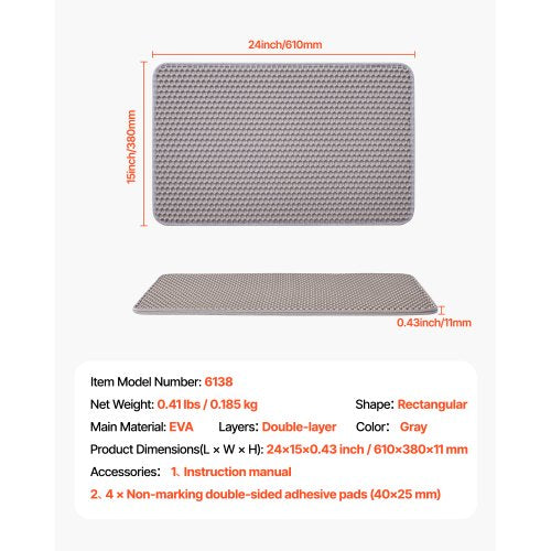 Cat Litter Mat 24 x 15 in DoubleLayer Litter Box Mat NonSlip