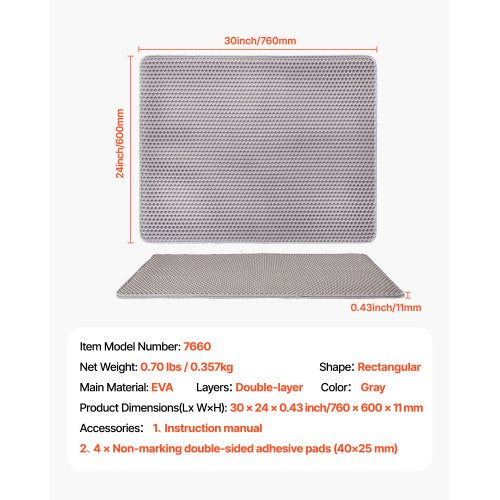 Cat Litter Mat 30 x 24 in DoubleLayer Litter Box Mat NonSlip