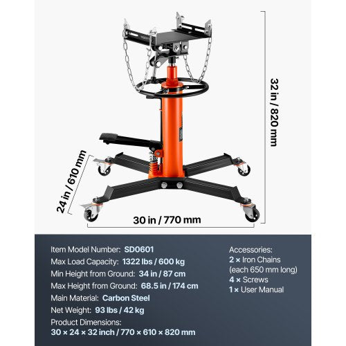 Hydraulic Transmission Jack 1322 lbs 360° Swivel Wheels For Car Lift