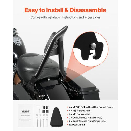 Motorcycle Backrest Sissy Bar Compatible with HarleyDavidson Touring