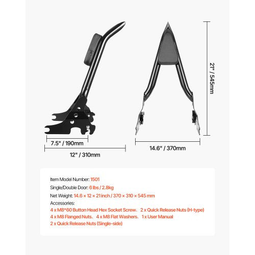 Motorcycle Backrest Sissy Bar Compatible with HarleyDavidson Touring