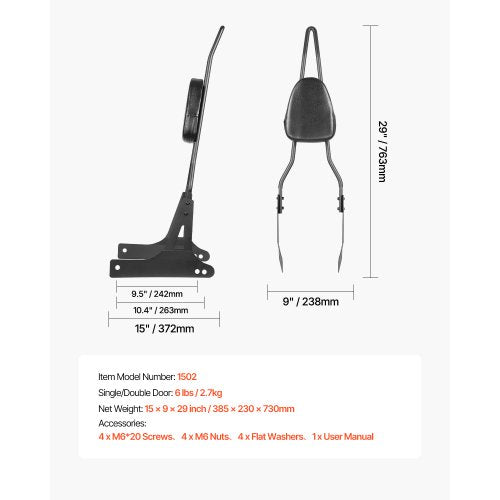 Motorcycle Backrest Sissy Bar Compatible with HarleyDavidson Dyna Street