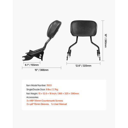 Detachable Motorcycle Passenger Backrest Compatible with HarleyDavidson