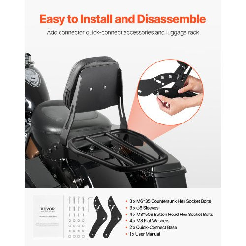 Motorcycle Backrest Sissy Bar with Luggage Rack Compatible with Honda Rebel