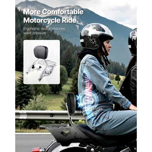 Motorcycle Backrest Sissy Bar with Luggage Rack Compatible with Luggage Rack