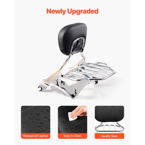 Motorcycle Backrest Sissy Bar with Luggage Rack Compatible with Luggage Rack