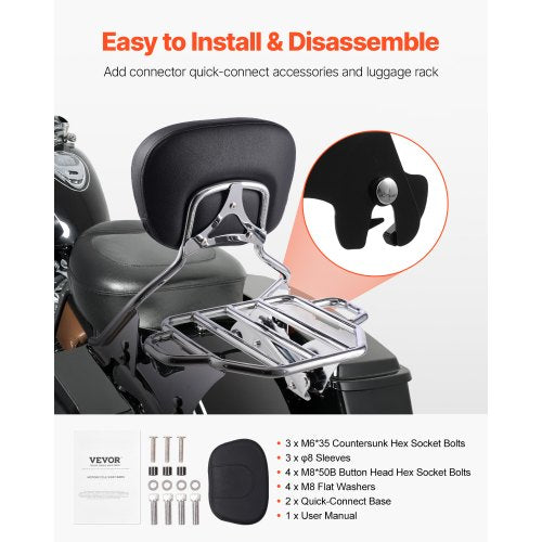 Motorcycle Backrest Sissy Bar with Luggage Rack Compatible with Luggage Rack