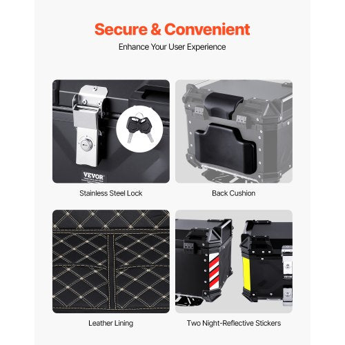 Motorcycle Top Case Universal Aluminum Alloy Motorbike Tail Box with Leather