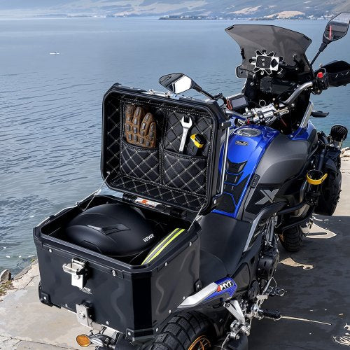 Motorcycle Top Case Universal Aluminum Alloy Motorbike Tail Box with Leather