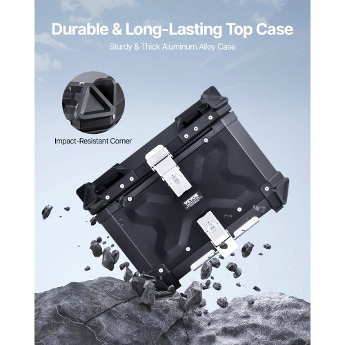 Motorcycle Top Case Universal Aluminum Alloy Motorbike Tail Box with Leather