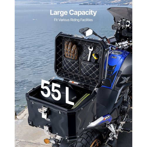 Motorcycle Top Case Universal Aluminum Alloy Motorbike Tail Box with Leather